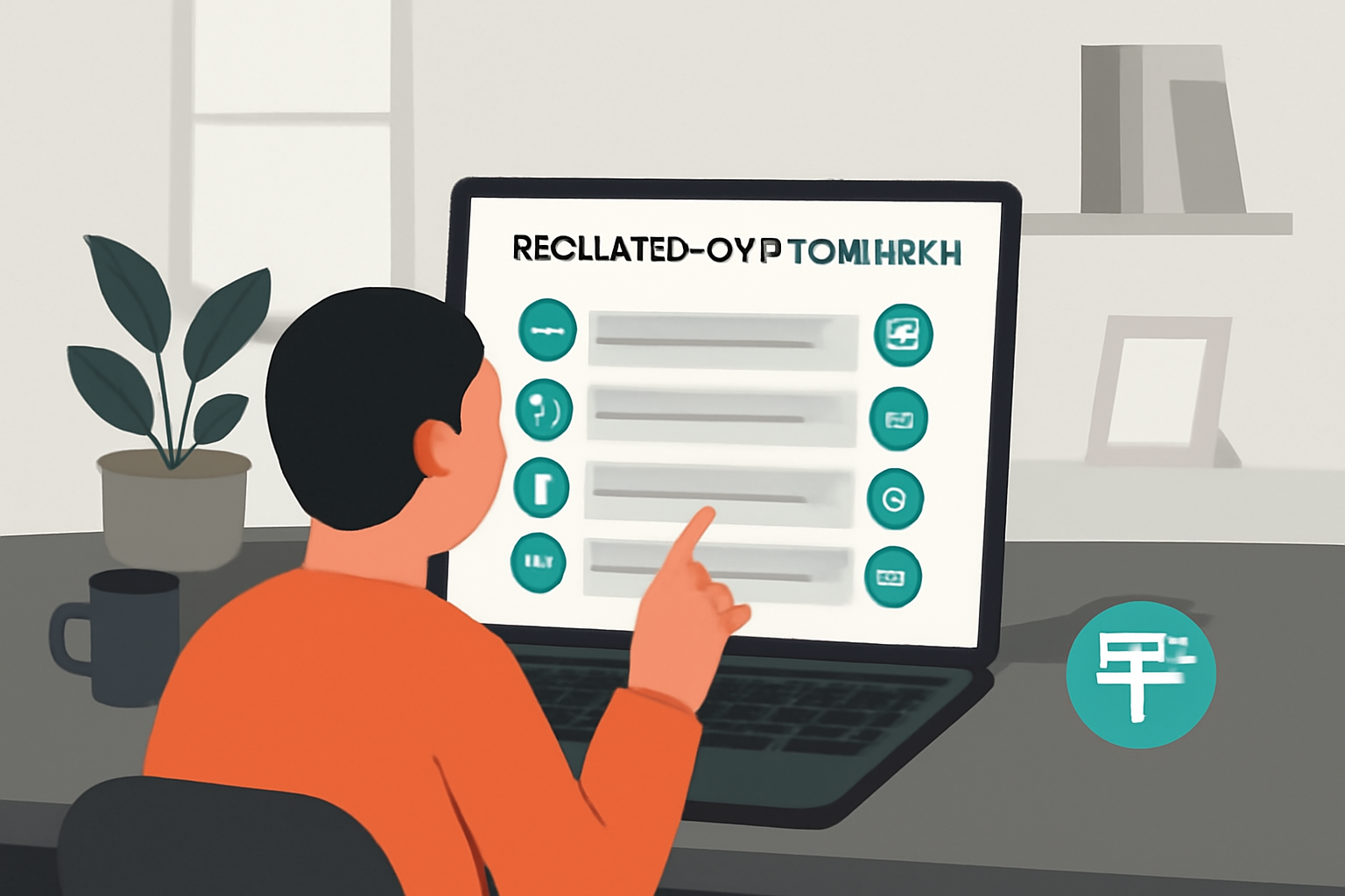 A person analyzing a list of regulated crypto mixer websites on a laptop, with compliance badges and USDT logos visible, in a modern workspace.