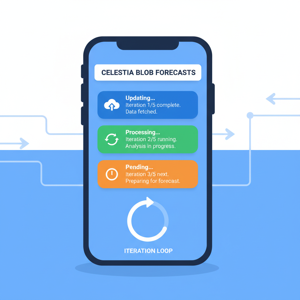 alert notifications on mobile with updating Celestia blob forecasts and iteration loop