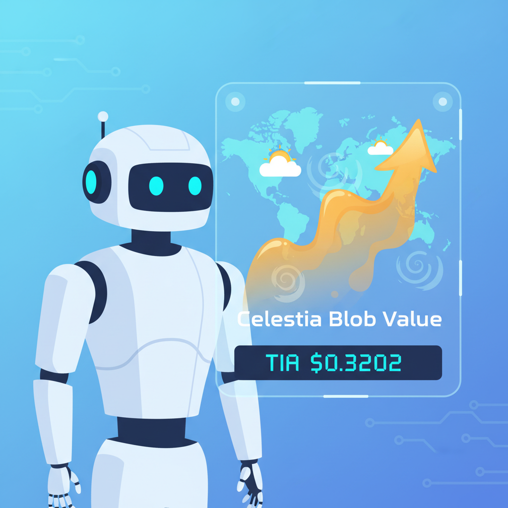 AI generating holographic forecasts with rising Celestia blob value graphs and TIA $0.3202 ticker