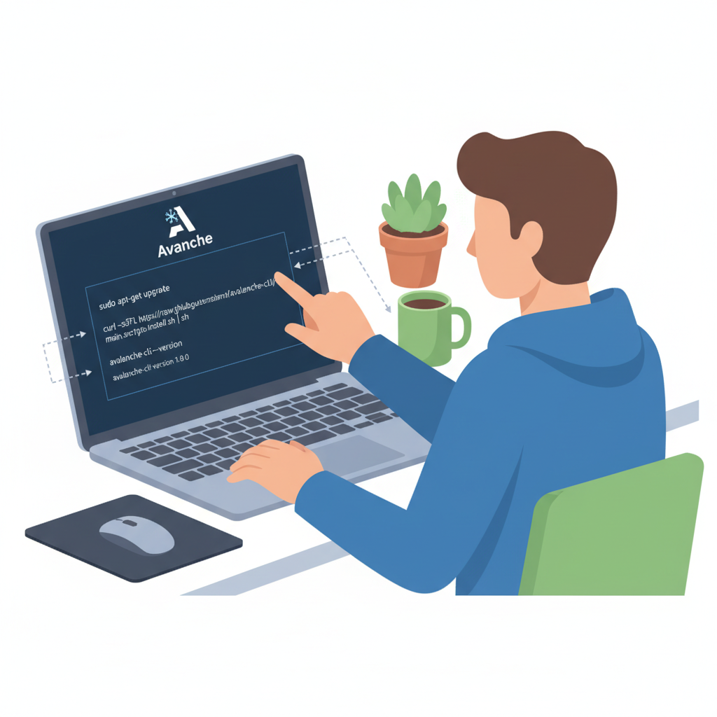 developer installing CLI on laptop screen showing Avalanche terminal commands