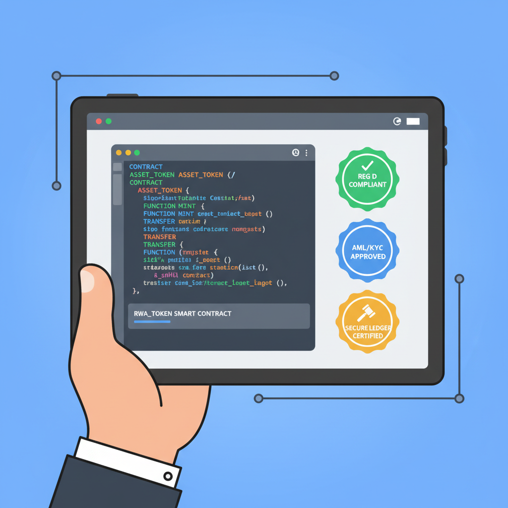 custom VM code editor with RWA token smart contracts and compliance badges