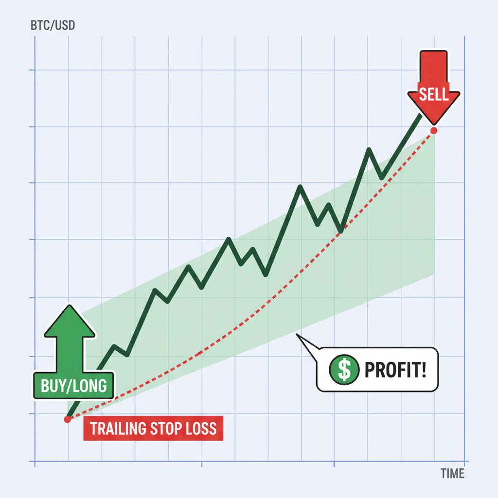 bitcoin chart profitable long trade with trailing stop loss