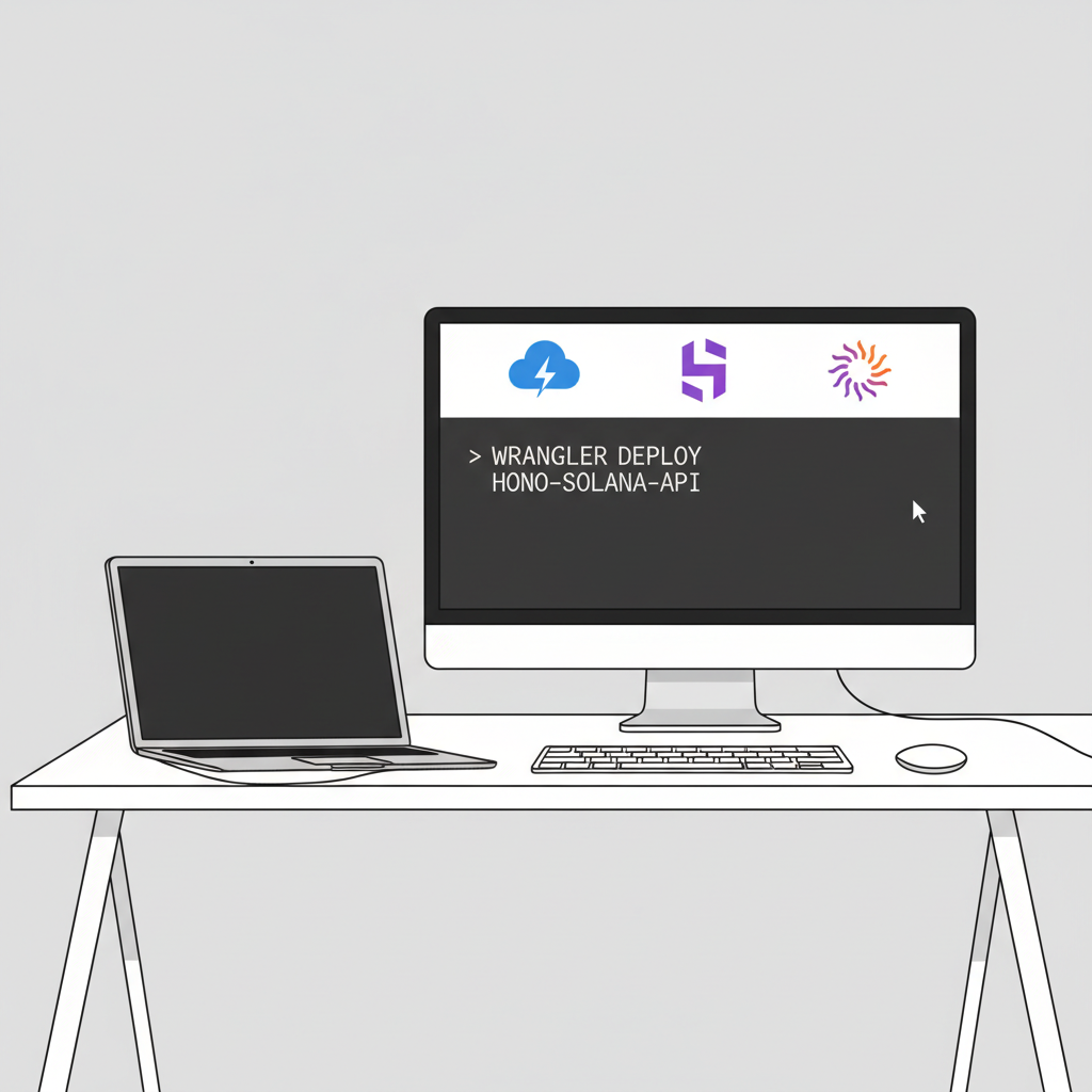 developer terminal setup with Hono Cloudflare Workers Solana icons clean modern