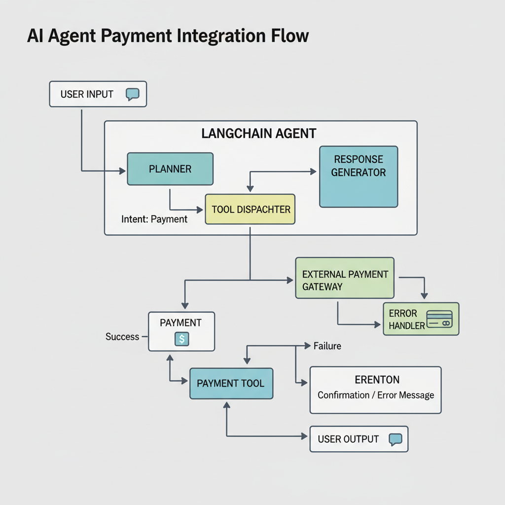 AI agent flowchart integrating payment tool into LangChain architecture