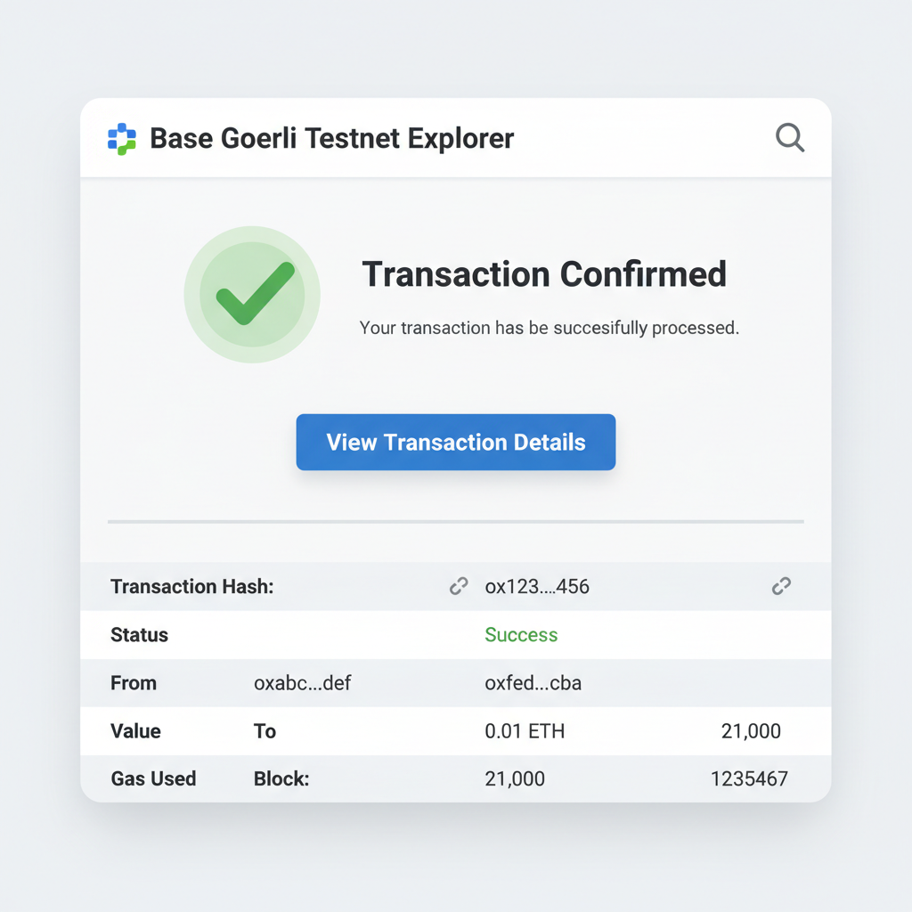 successful transaction confirmation screen on Base testnet explorer