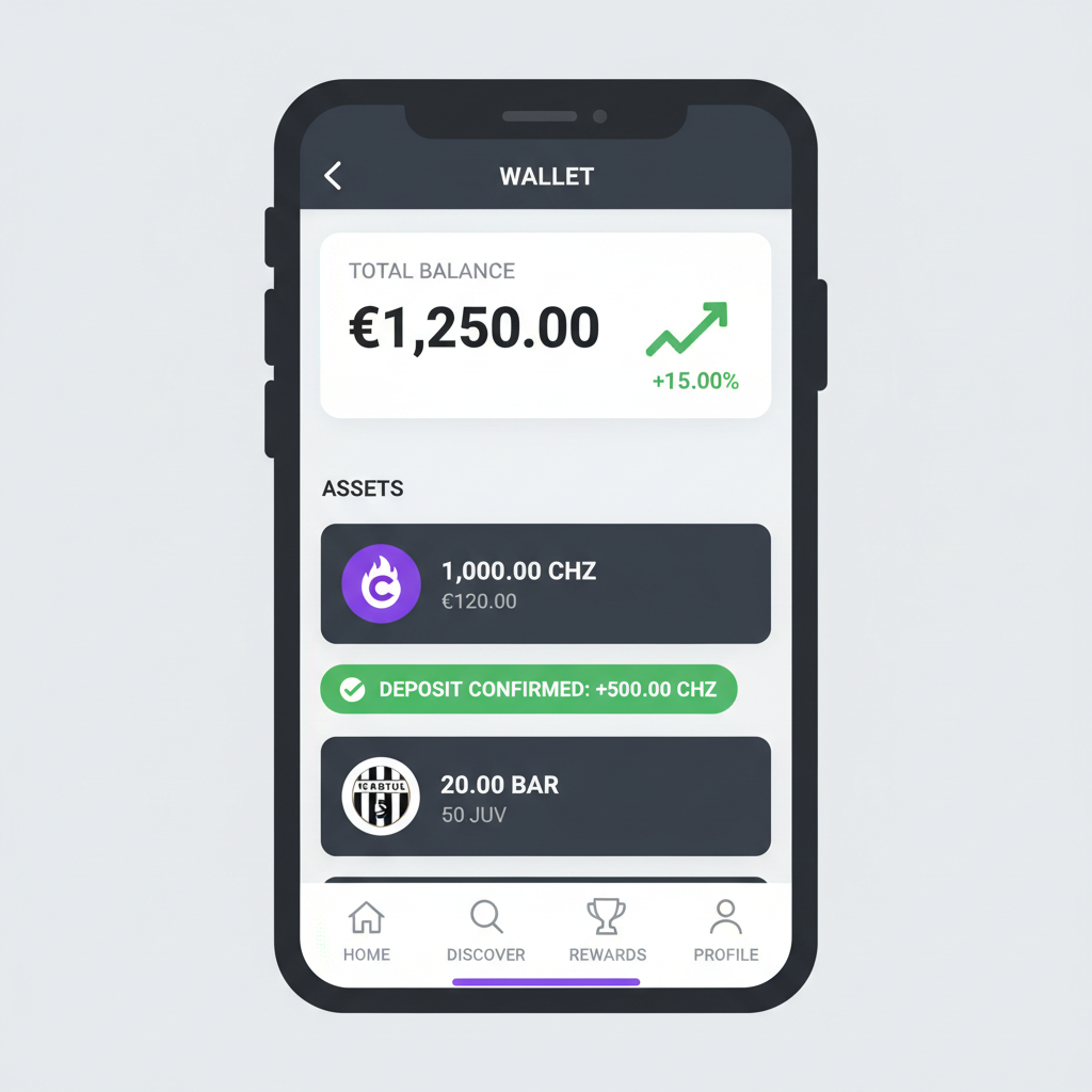 Socios app showing CHZ deposit confirmation in wallet balance