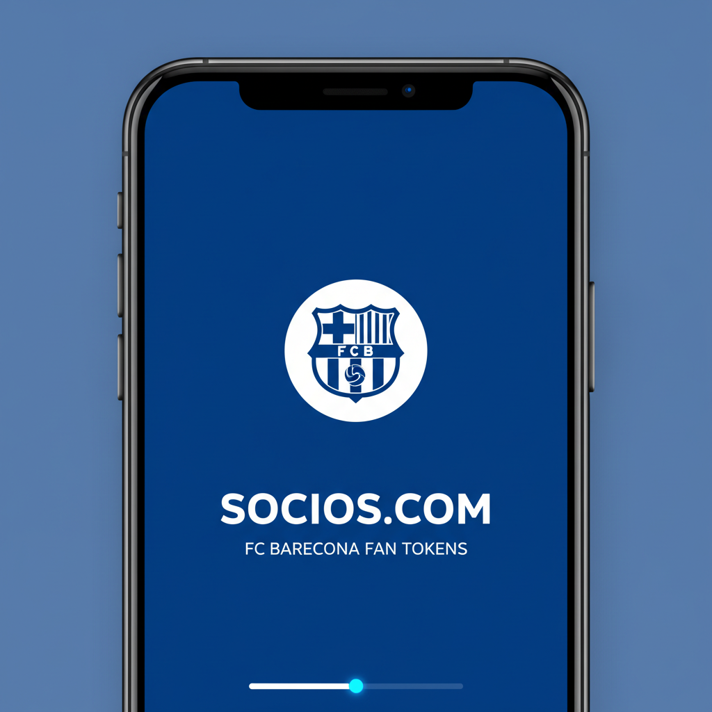 mobile phone screen showing Socios.com app launch screen with FC Barcelona logo