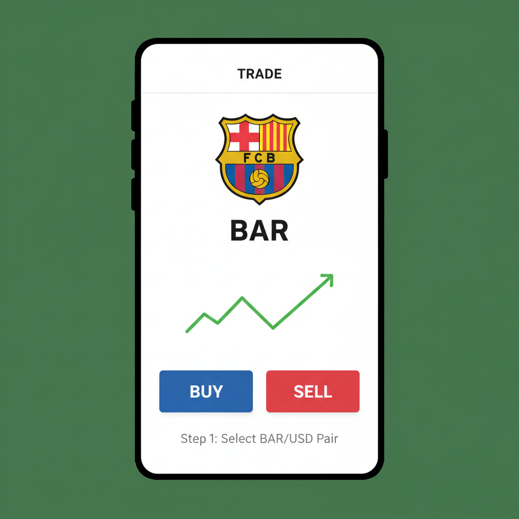Socios app trade screen with FC Barcelona BAR buy/sell buttons
