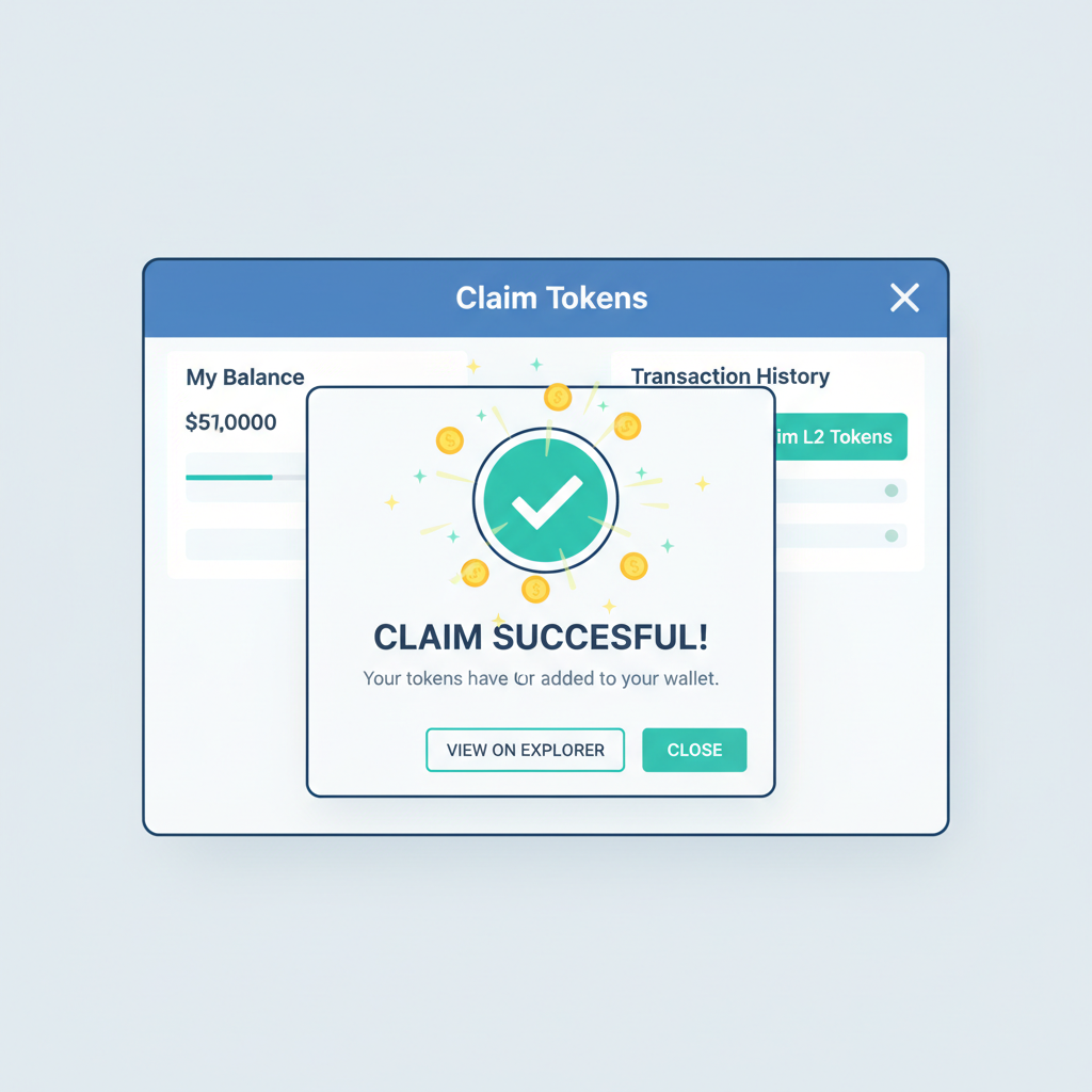 claiming tokens on layer 2 dashboard, success animation