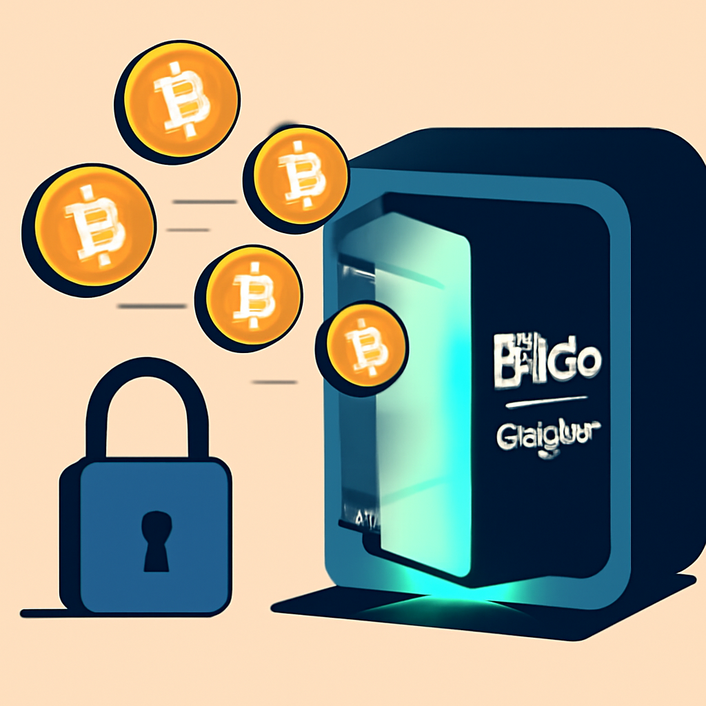Secure BTC deposit into glowing BitGo Copper vault, bitcoin coins flowing in