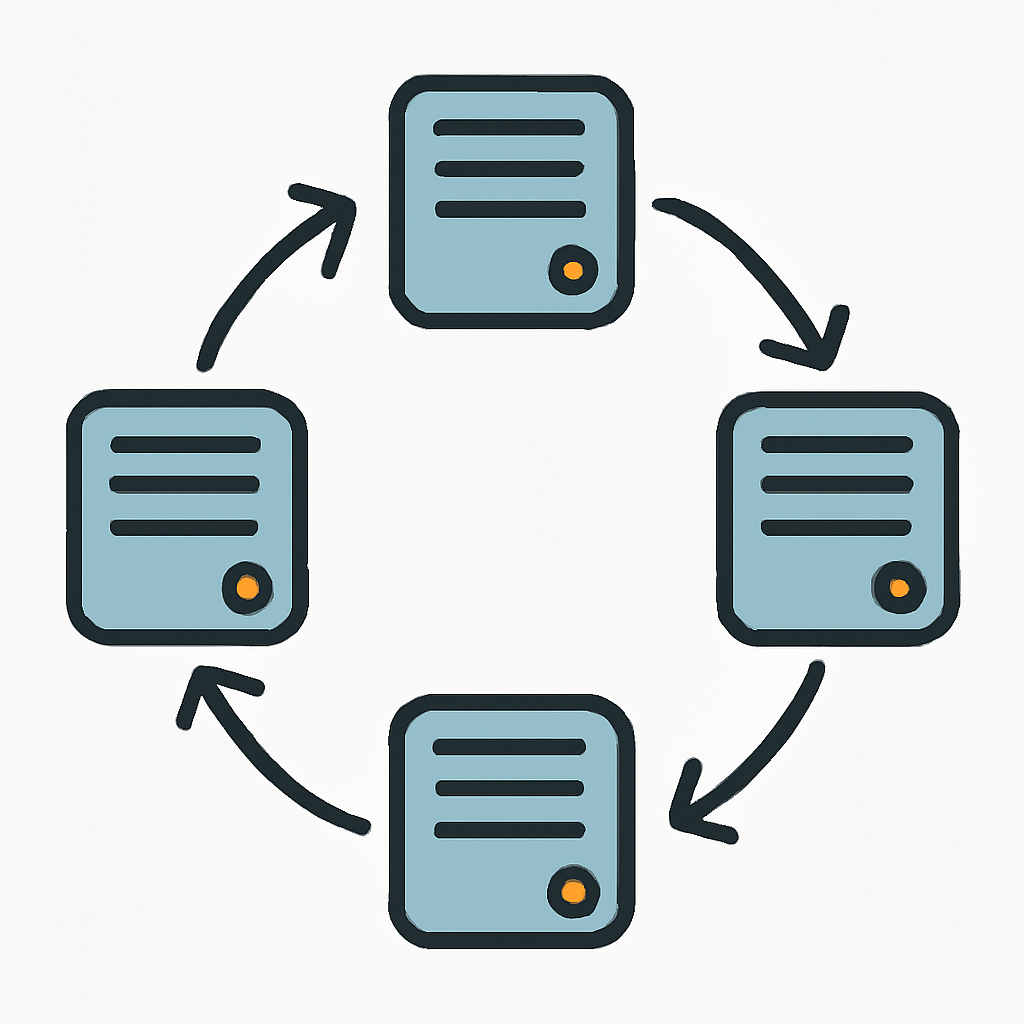 A circular arrangement of server icons with arrows indicating rotation, representing sequencer assignment changes.