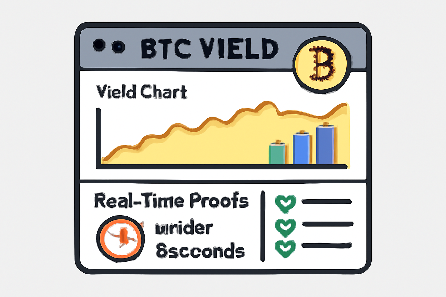 dynamic dashboard screen showing BTC yield charts and real-time proofs under 3 seconds