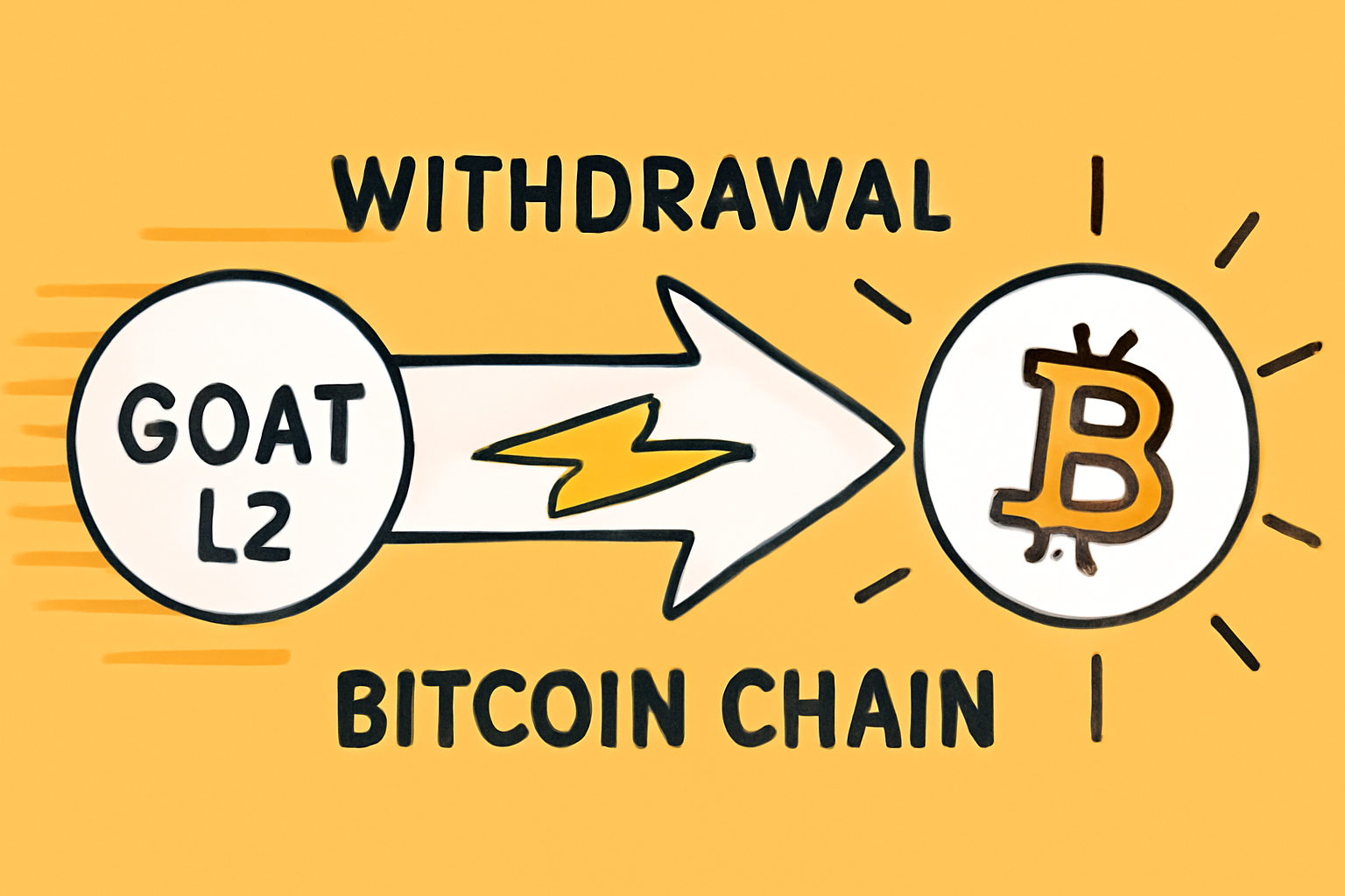 lightning-fast withdrawal arrow from GOAT L2 back to Bitcoin chain exploding in speed