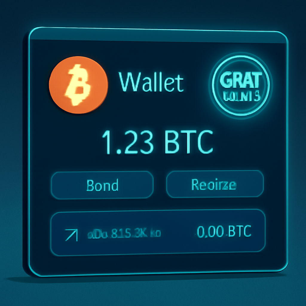 sleek bitcoin wallet interface on futuristic screen with GOAT testnet badge glowing