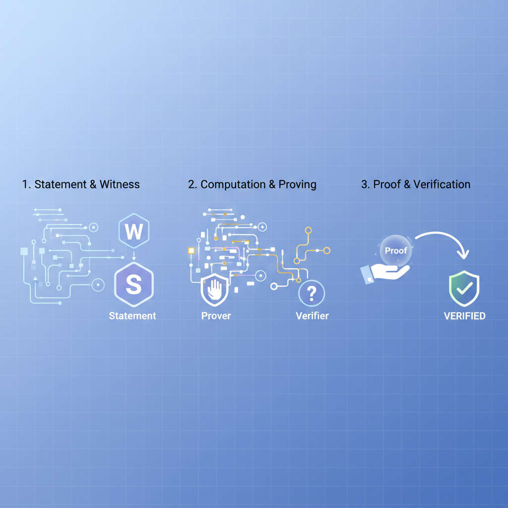abstract zero-knowledge proof generation visualization, mathematical circuits glowing, secure computation animation