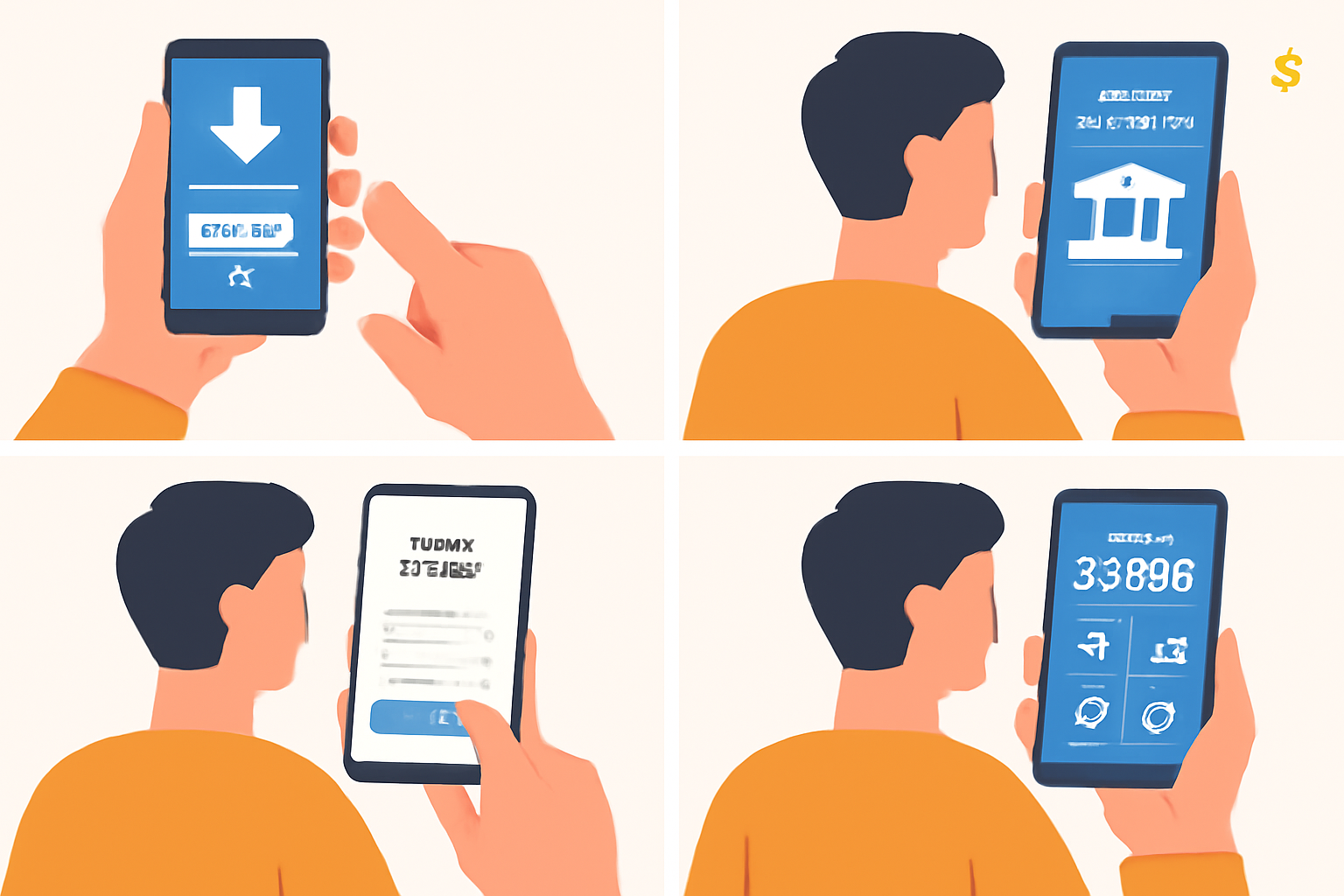 A person downloading and setting up a mobile banking app on their smartphone, with Walmart branding visible.