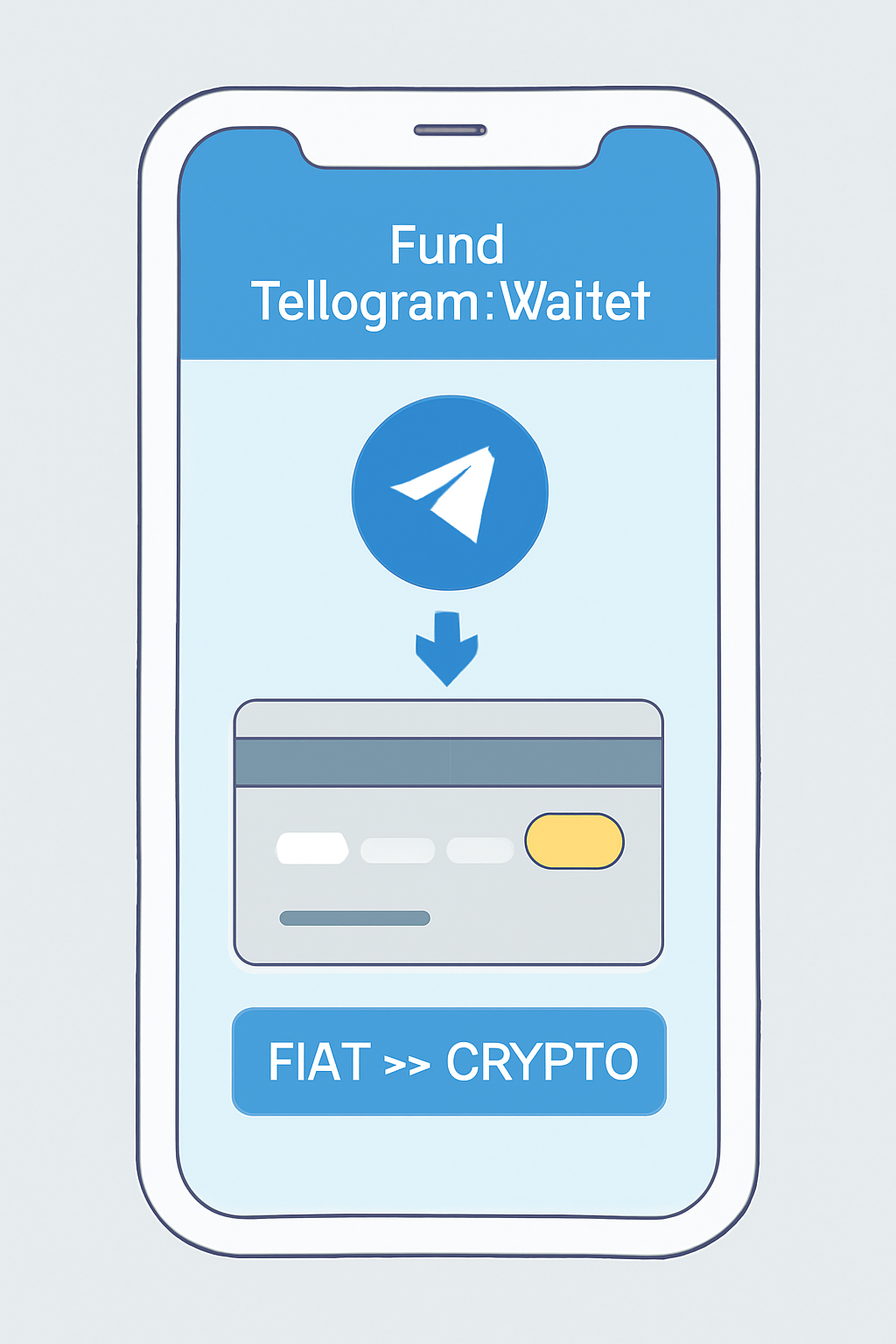 Phone screen funding Telegram Wallet with credit card, fiat to crypto flow