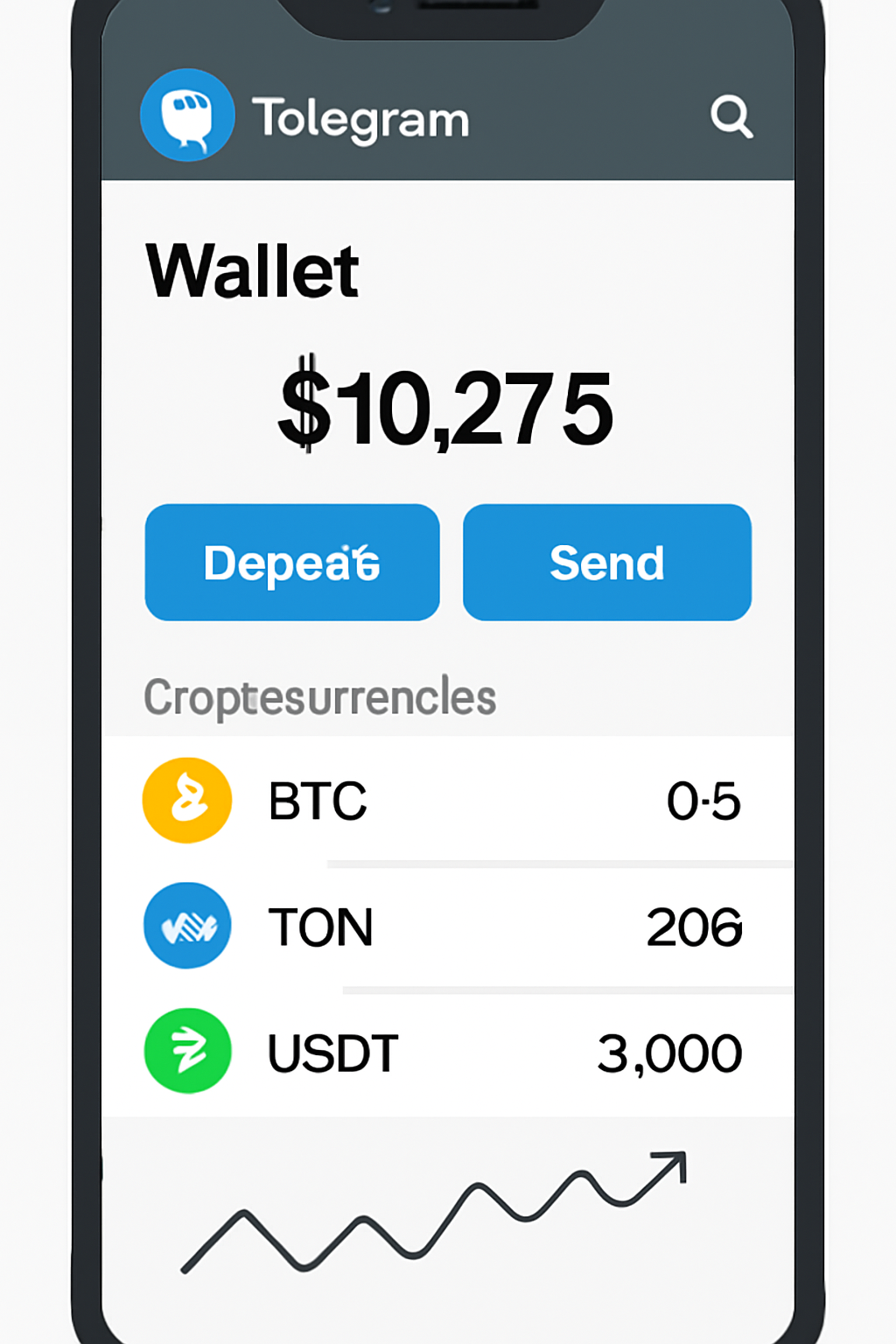 Telegram app open on phone showing wallet interface, modern crypto trading vibe