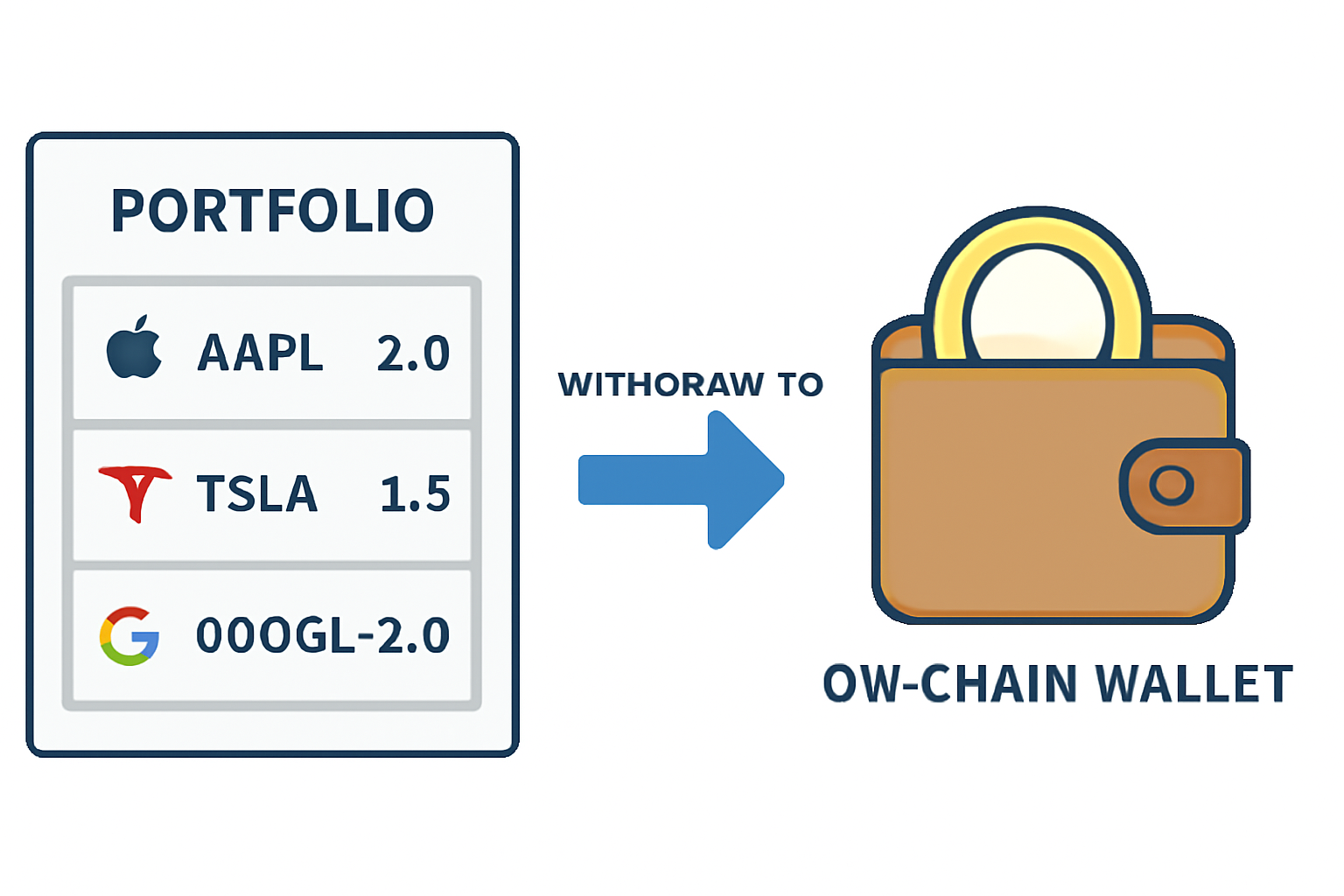 Wallet portfolio showing tokenized stocks, withdraw to on-chain wallet