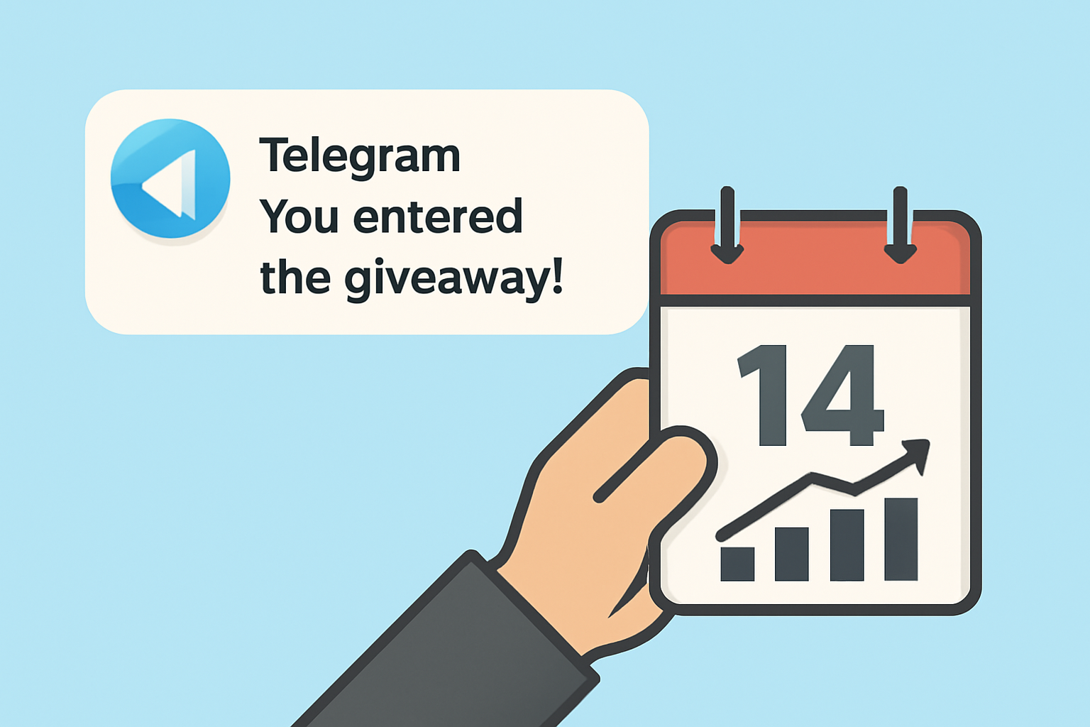 Telegram notification of giveaway entry, holding stocks calendar 14 days