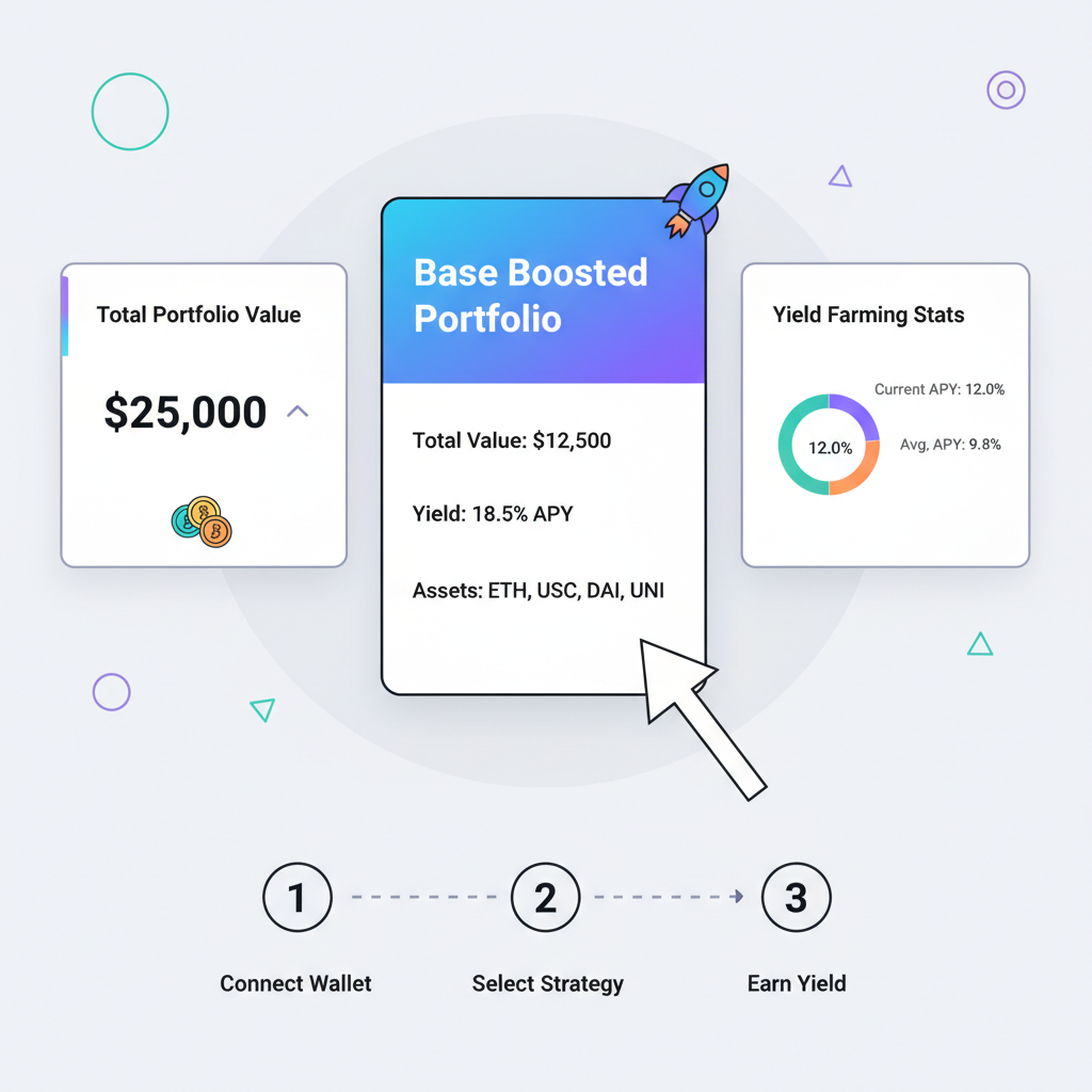 DeFi portfolio dashboard highlighting Base Boosted Portfolio card, yield stats