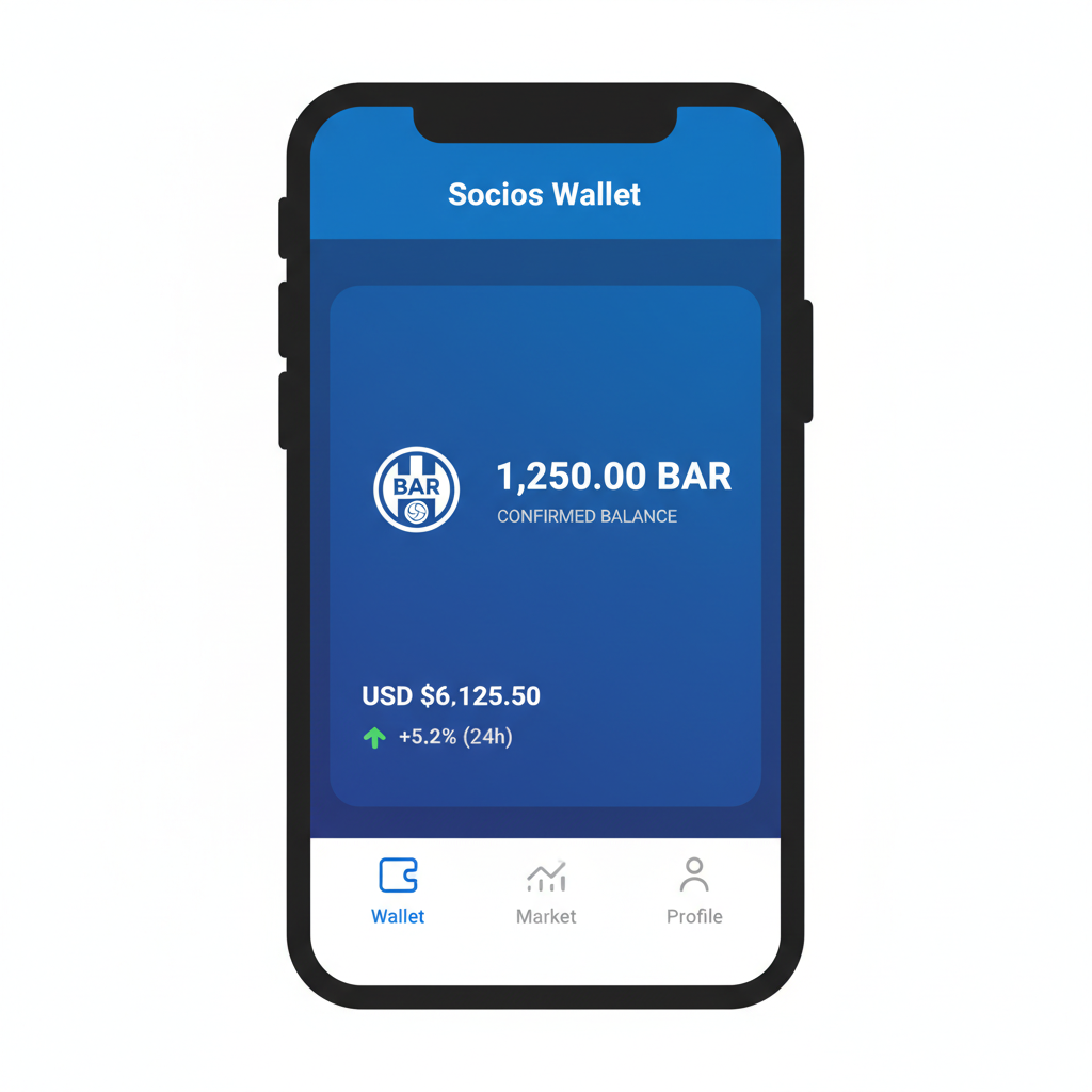 Socios wallet showing confirmed BAR token balance with price ticker