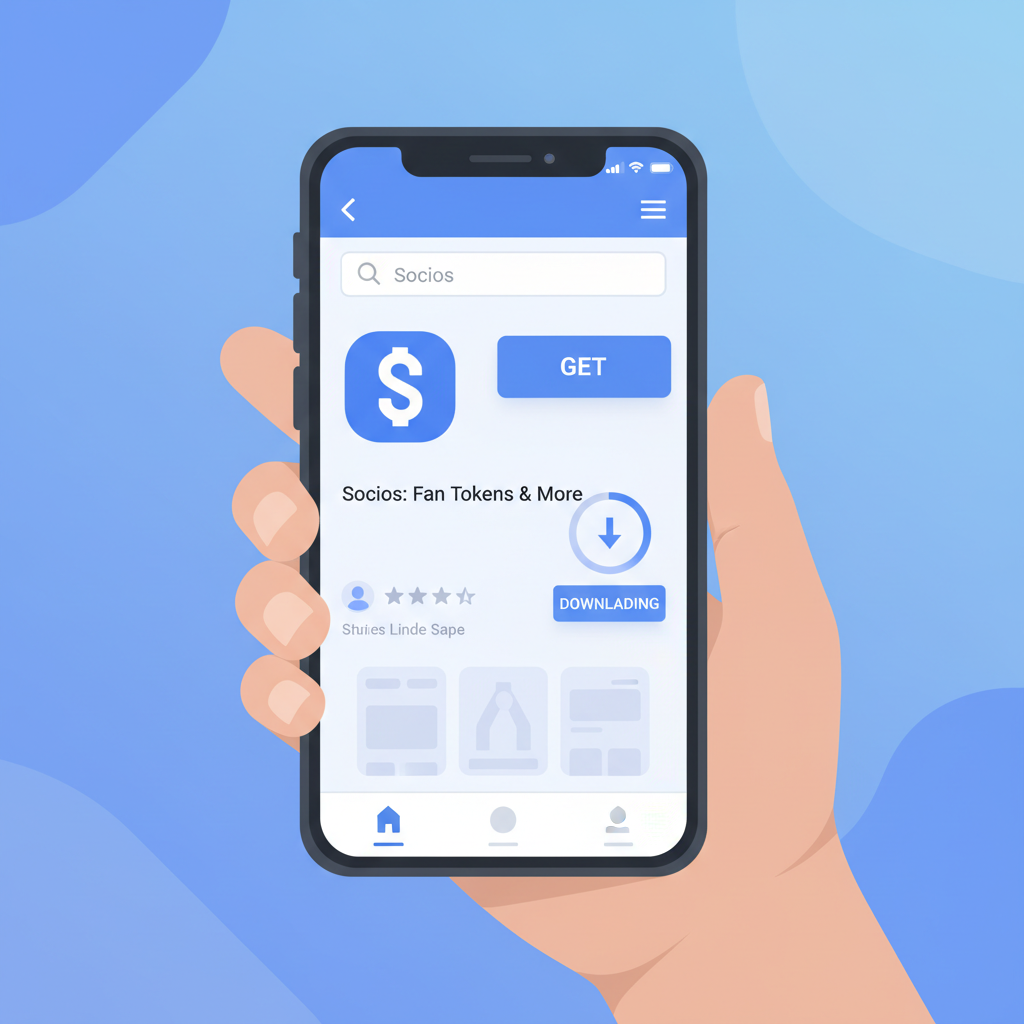 smartphone downloading Socios app from app store, clean modern interface