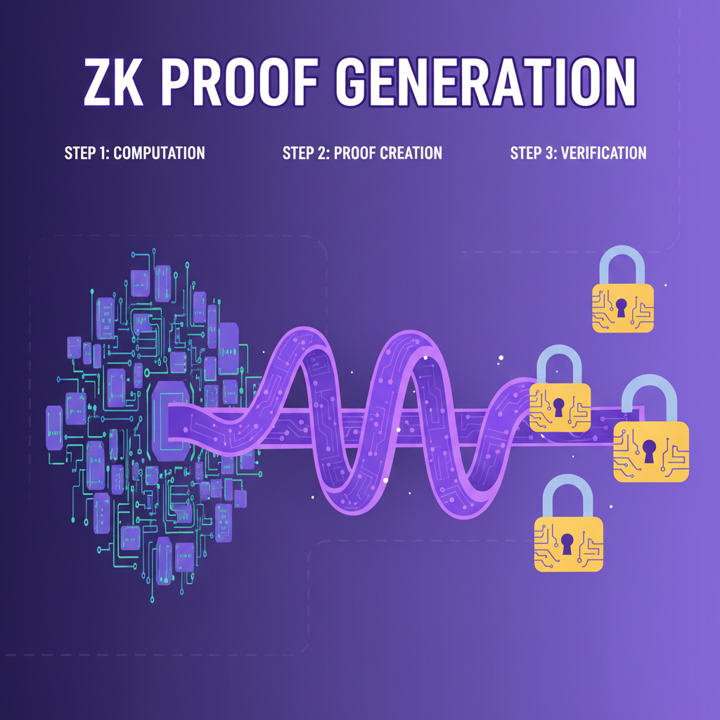 generating ZK proof visualization with mathematical circuits and locks, vibrant purple energy beams