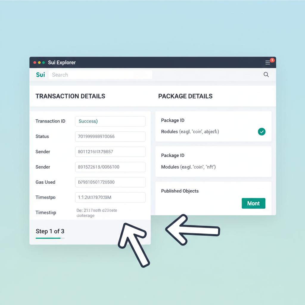 Sui Explorer webpage showing transaction details and package, modern web interface screenshot