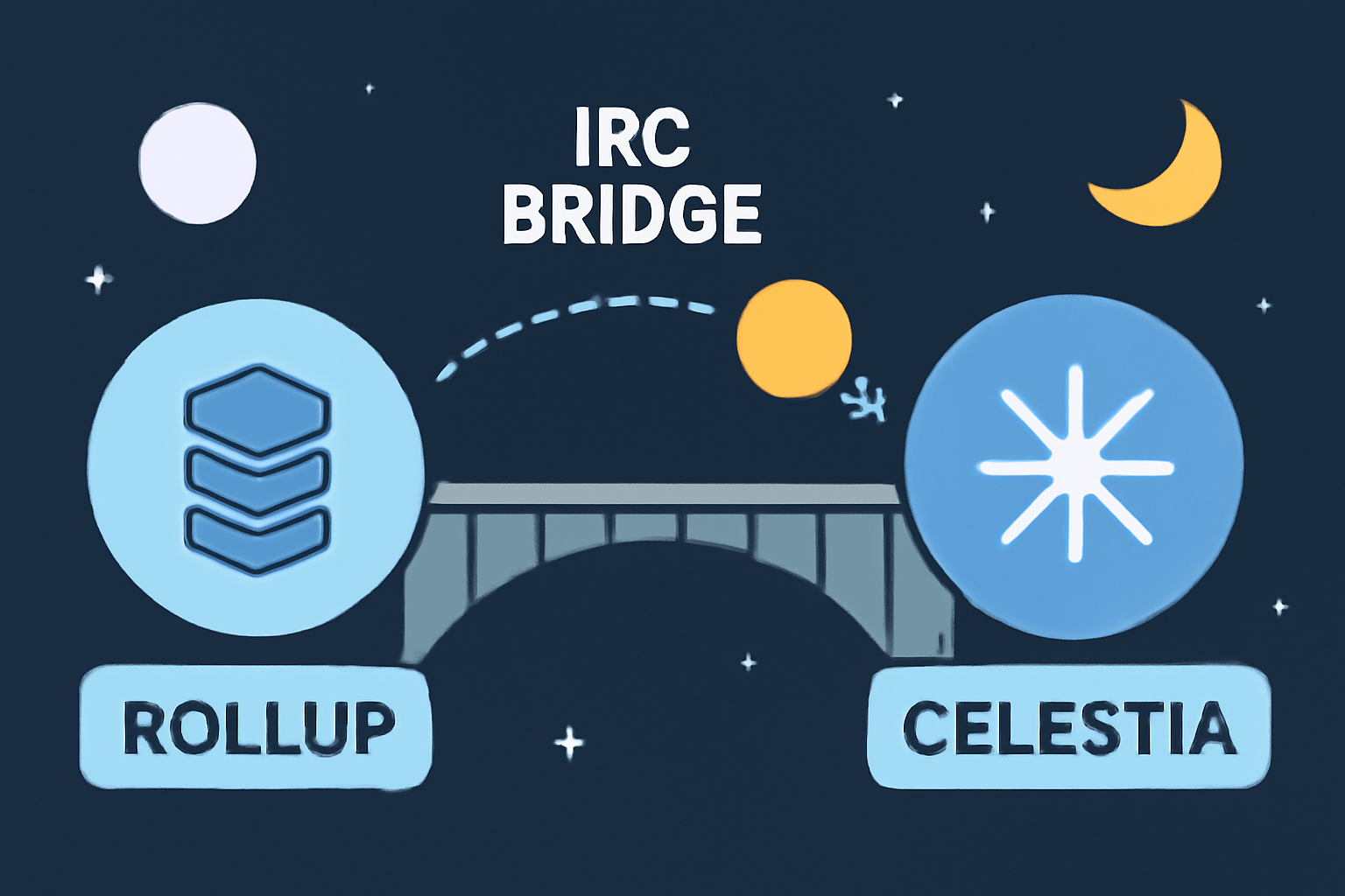 IBC bridge connecting rollup to Celestia, token flows across chains, interstellar links