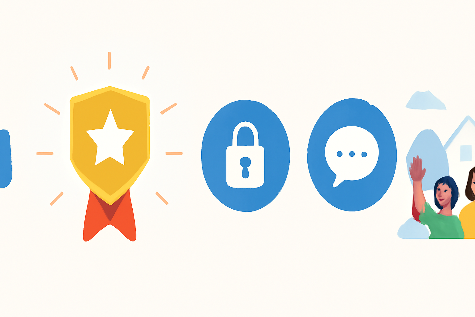 A user clicking 'Claim Rewards' and unlocking a digital badge, with icons for exclusive features and a vibrant community scene.