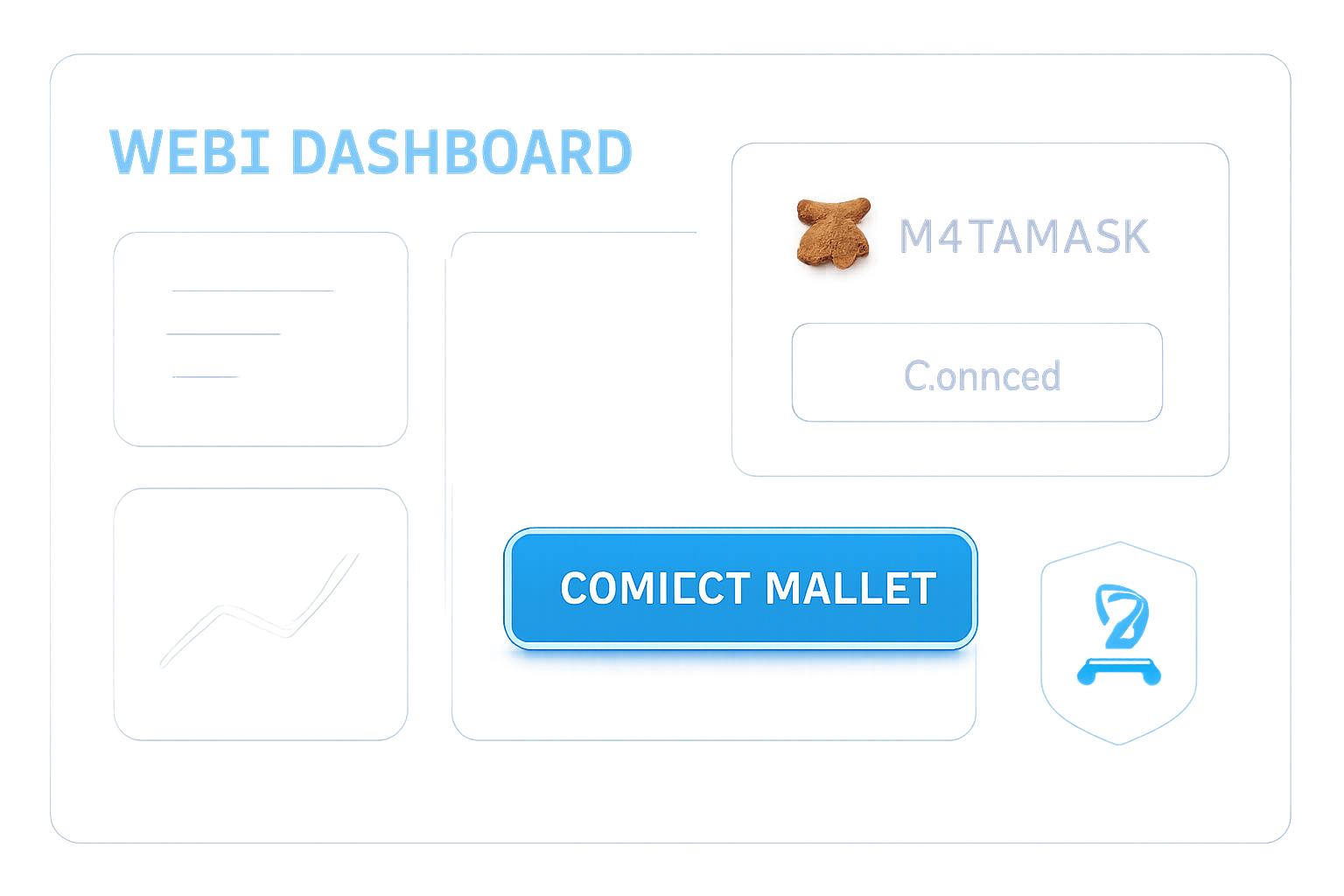 sleek web3 dashboard with glowing 'Connect Wallet' button, MetaMask popup, futuristic blue neon UI, soulbound NFT badge icon nearby, clean vector art