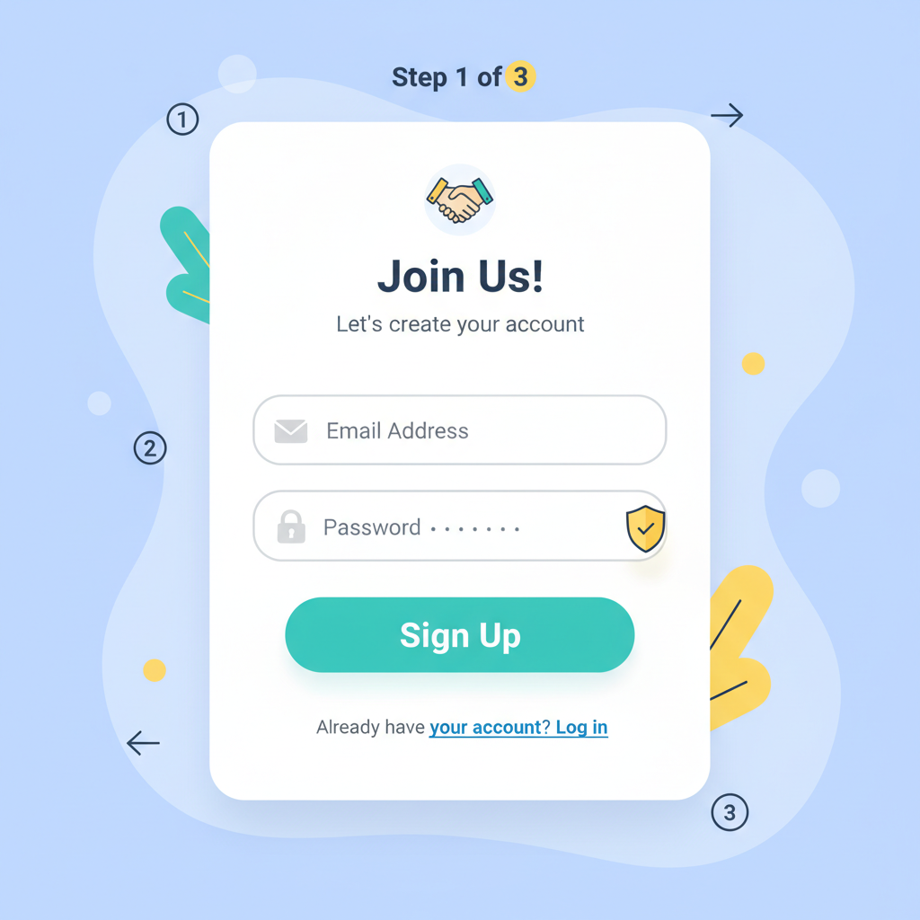 mobile app signup screen with email input, secure lock icon, welcoming design