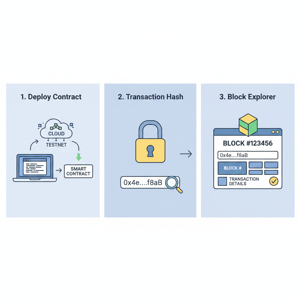 deploying smart contracts blockchain testnet transaction hash block explorer