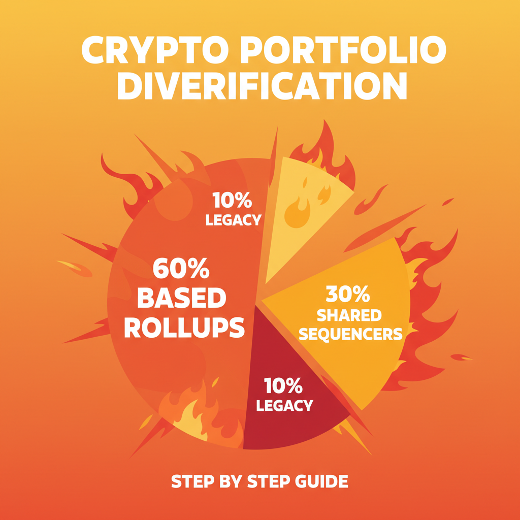 bold pie chart exploding with 60% based rollups, 30% shared sequencers, 10% legacy, fiery colors, crypto portfolio diversification