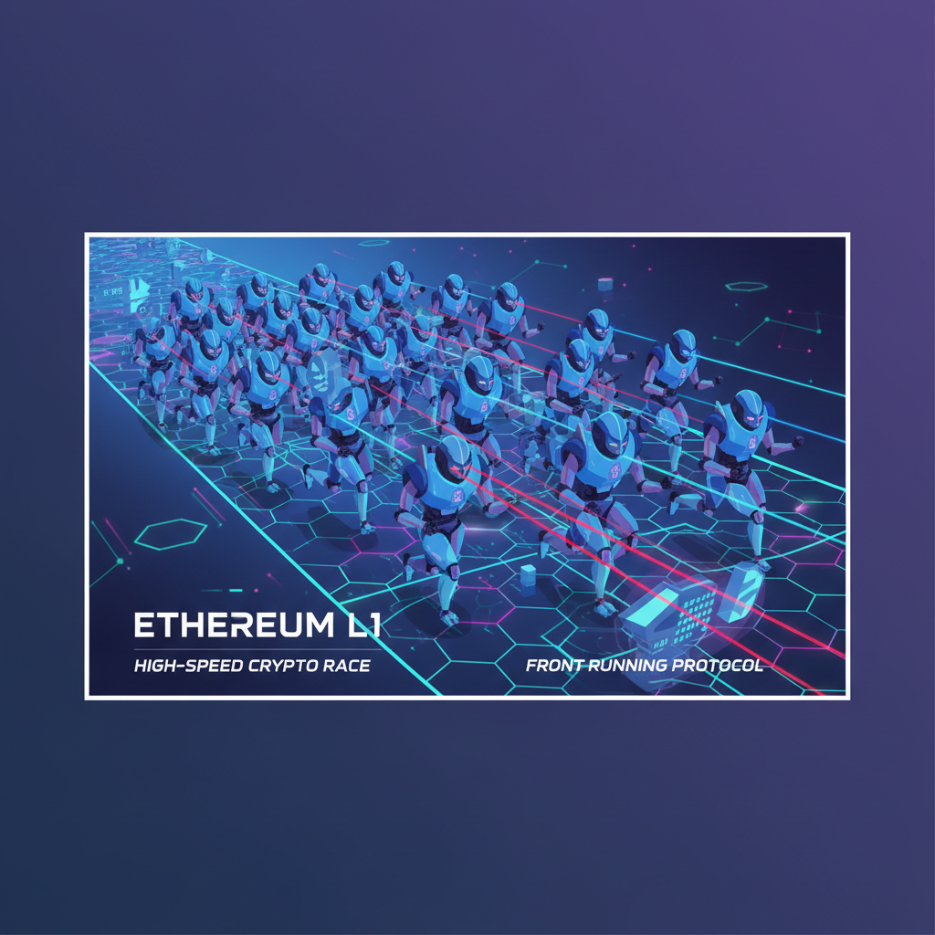 futuristic trading bot army frontrunning on Ethereum L1, laser beams, high-speed crypto race, neon cyber grid
