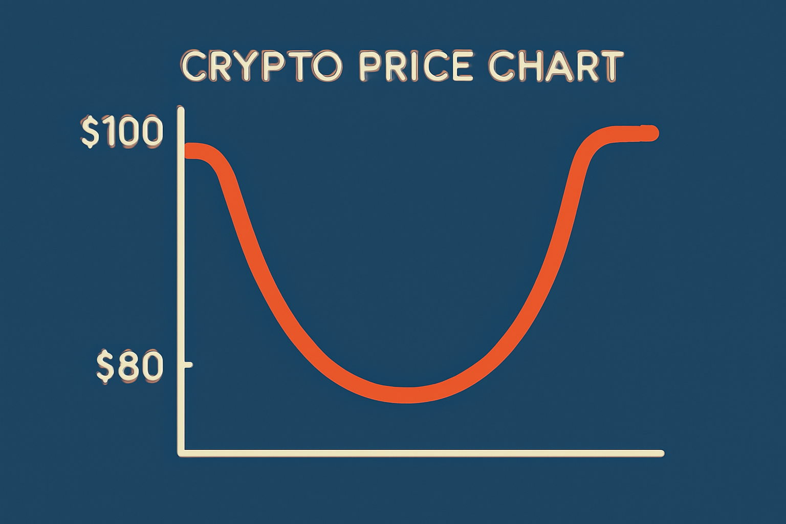 crypto price chart showing a rounded 'U'-shaped cup formation after a decline from $100 to $80 and back up to $100