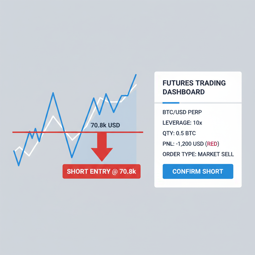 bitcoin chart breakdown 70.8k short entry red arrow futures trading dashboard