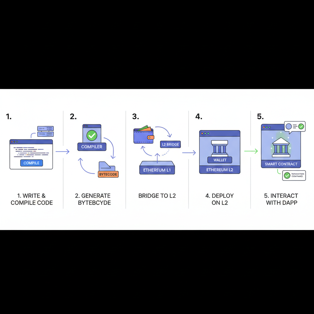 smart contract deployment on Ethereum L2, code compiling to blockchain