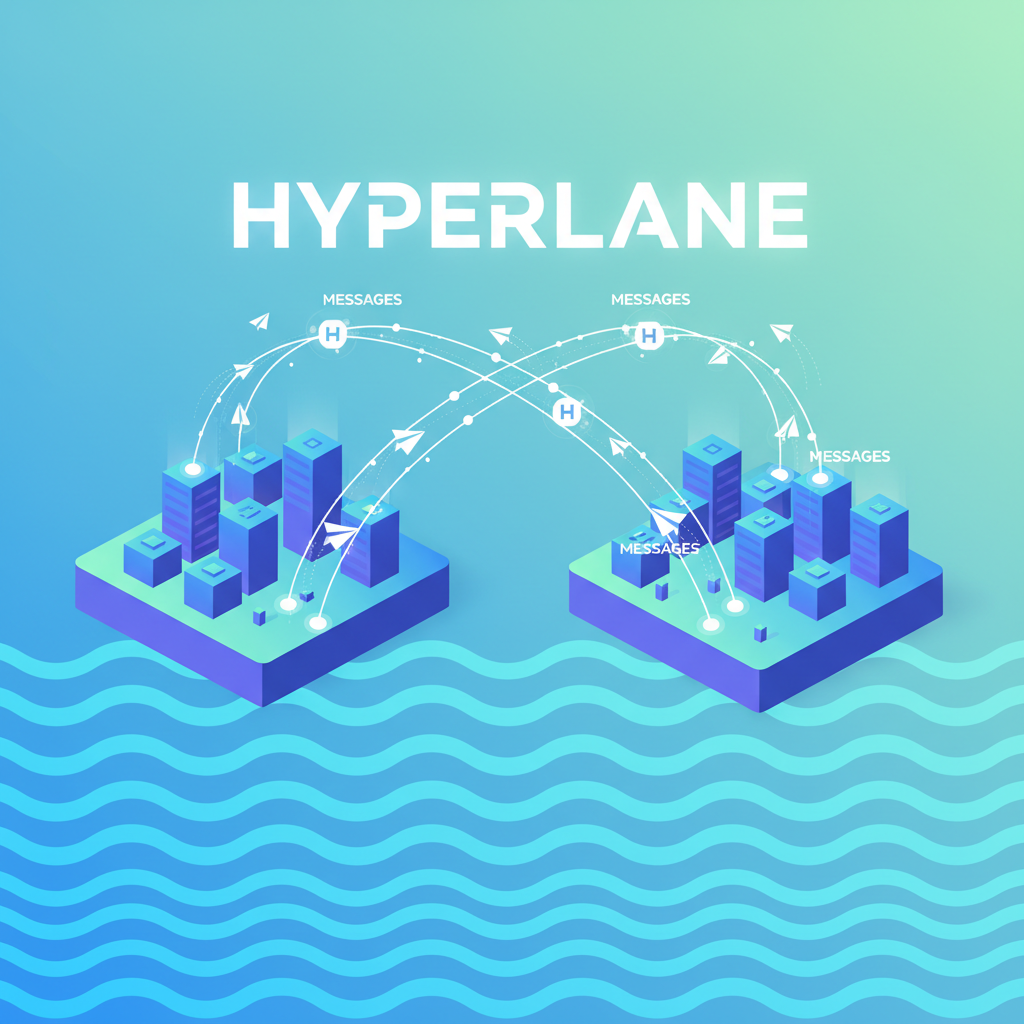 bridges connecting two blockchain islands, messages flying across Hyperlane