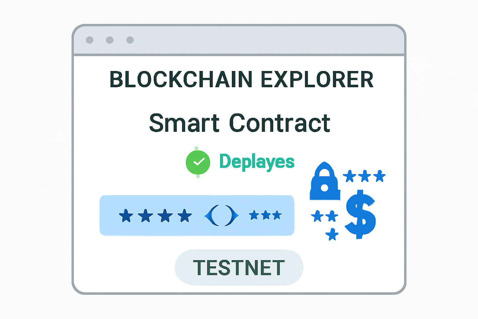 A blockchain explorer showing a successful smart contract deployment, with encrypted data symbols and a testnet label