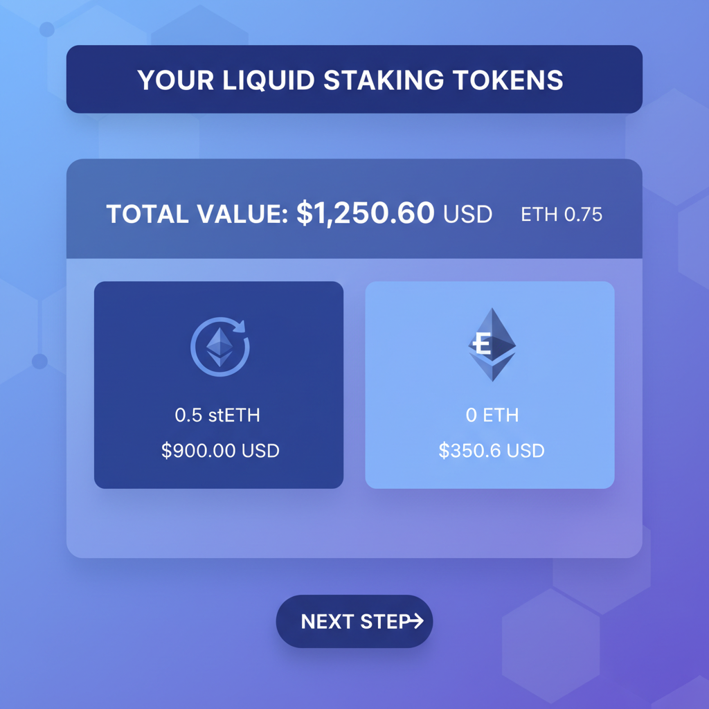 wallet interface showing LST tokens like stETH, Ethereum blockchain background, clean UI design