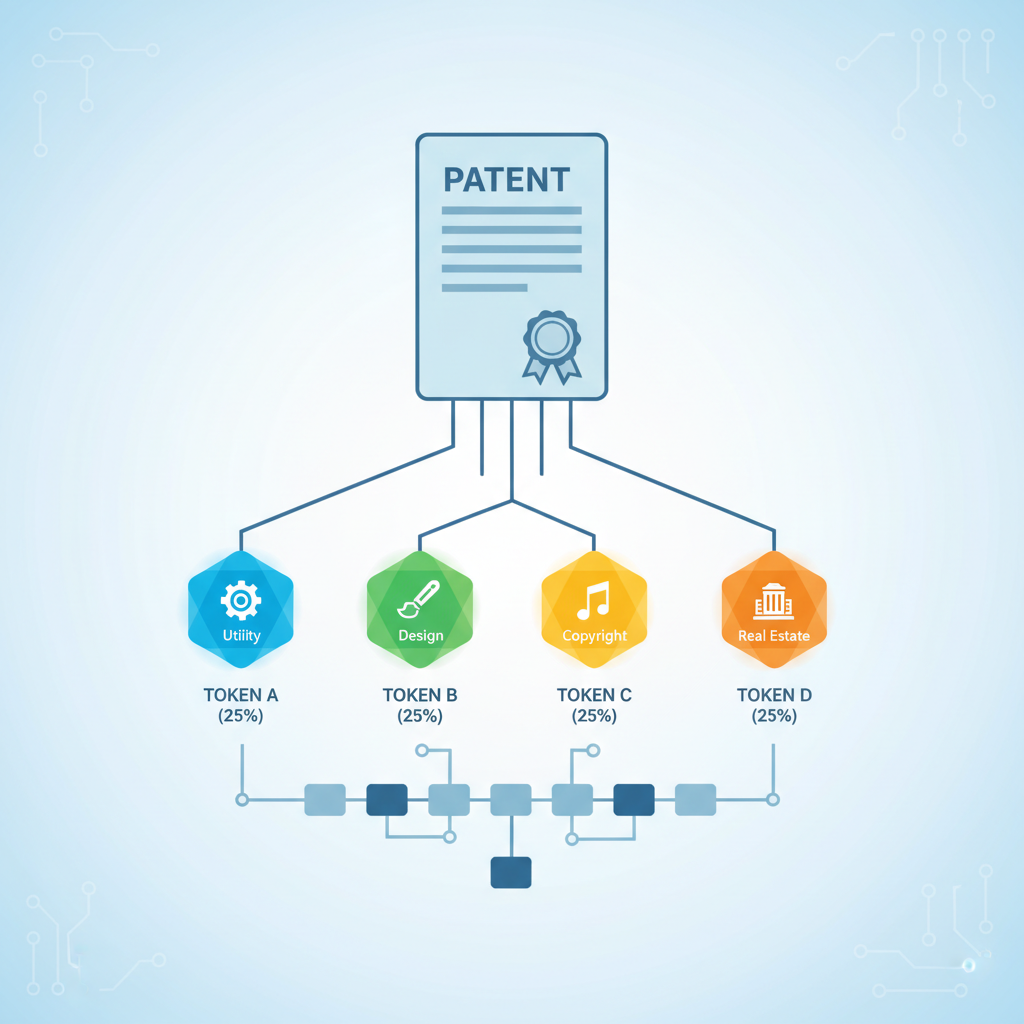 dividing patent into fractional blockchain tokens graphic