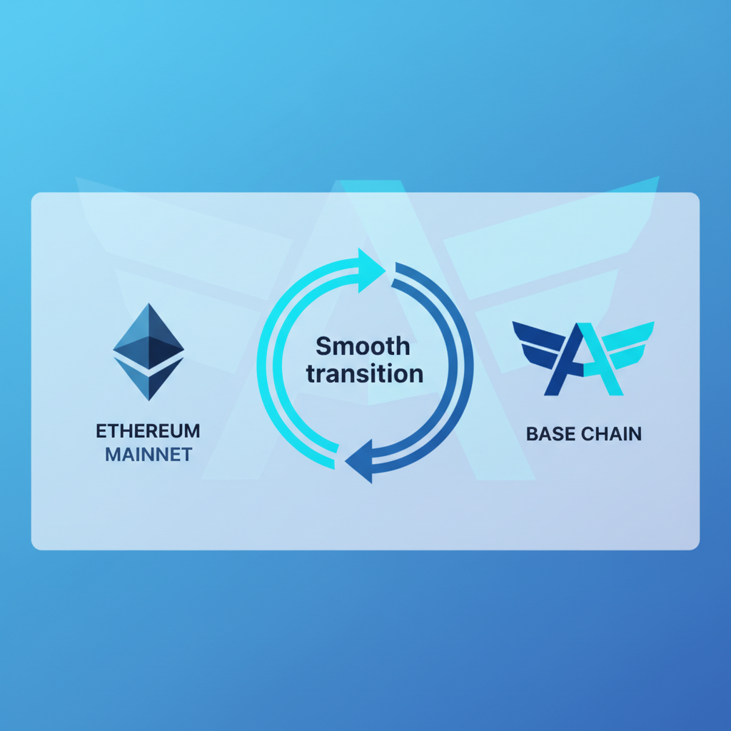 wallet interface switching to base chain network, aerodrome logo in background, smooth transition graphic, tech blue tones --ar 16:9