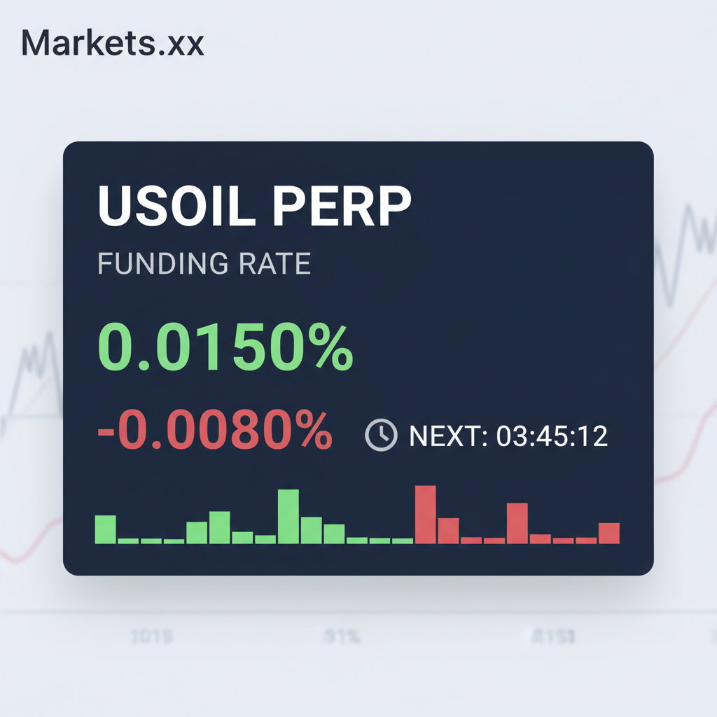 closeup screenshot of USOIL funding rate indicator on Markets.xyz, green/red rate display