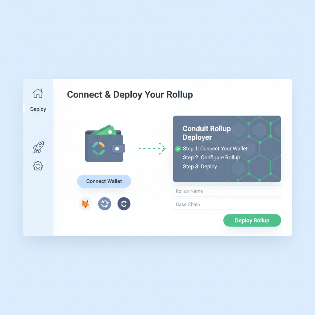 sleek web dashboard connecting wallet to Conduit rollup deployer