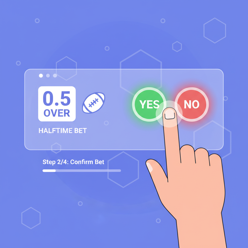 placing over 0.5 halftime bet on blockchain platform, yes/no buttons highlighted