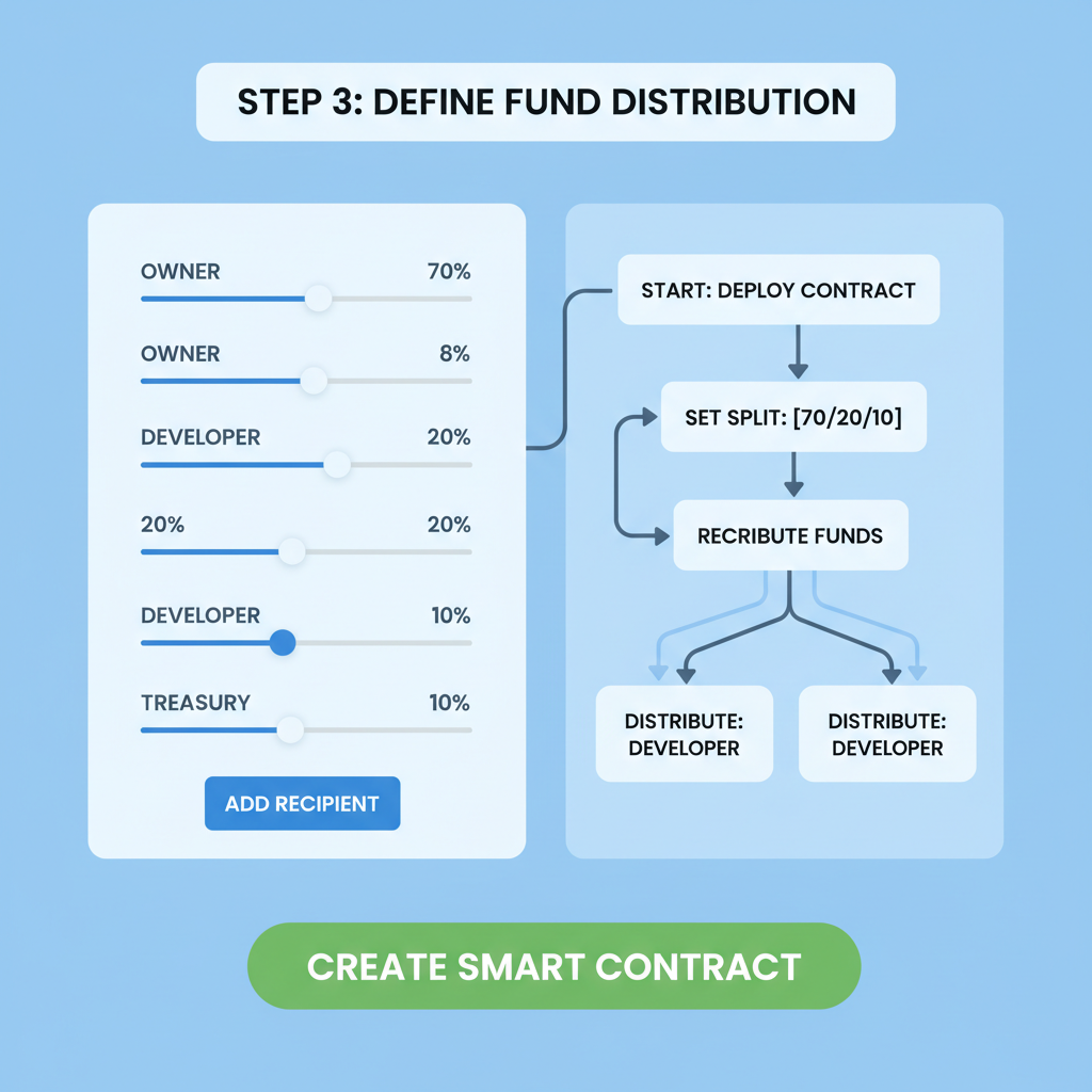 Blockchain smart contract creation interface, split percentage sliders