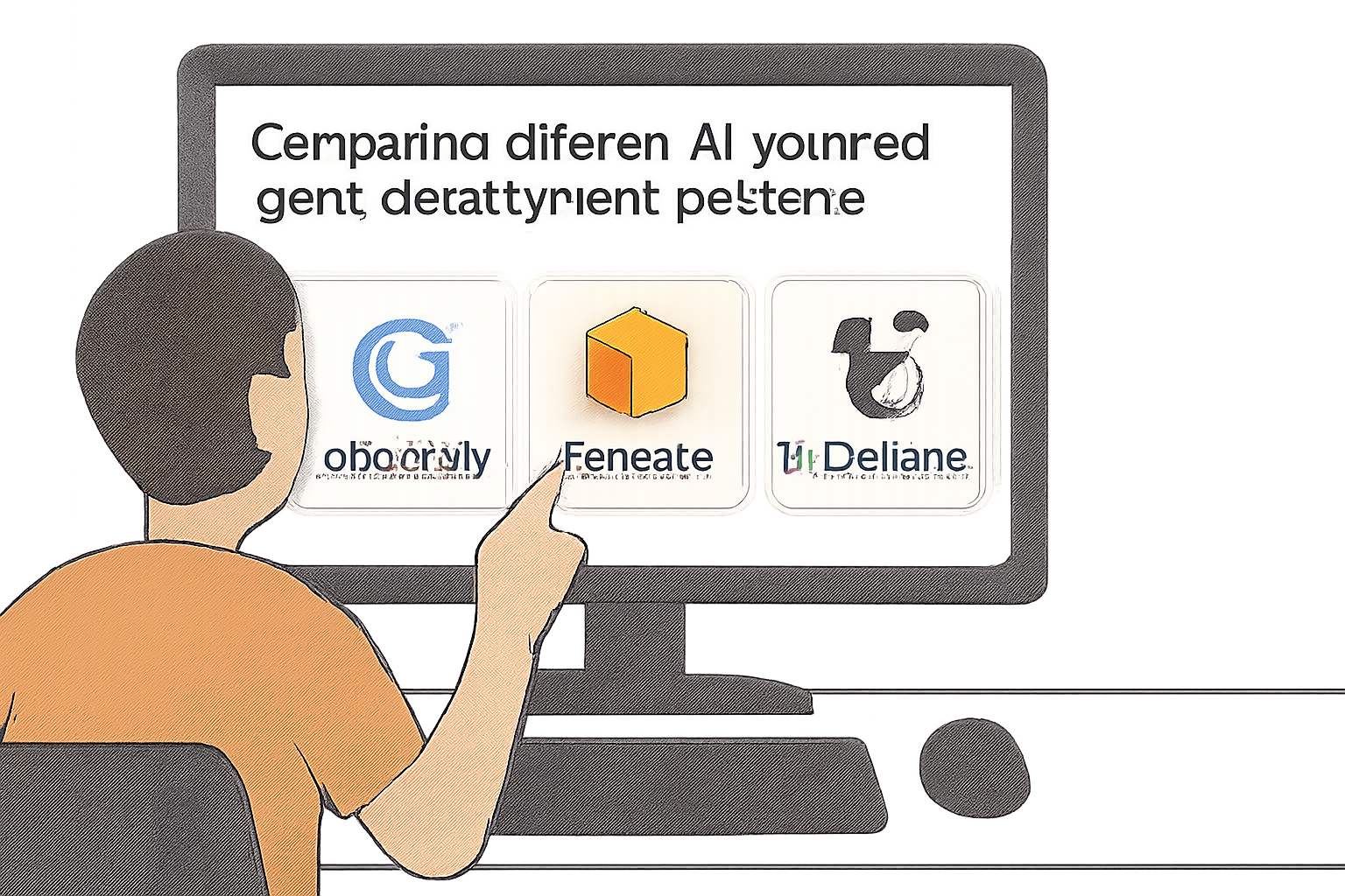 A person comparing different AI-powered game development platforms on a computer screen, with logos of GDevelop, Fancade, and AI Dungeon visible.