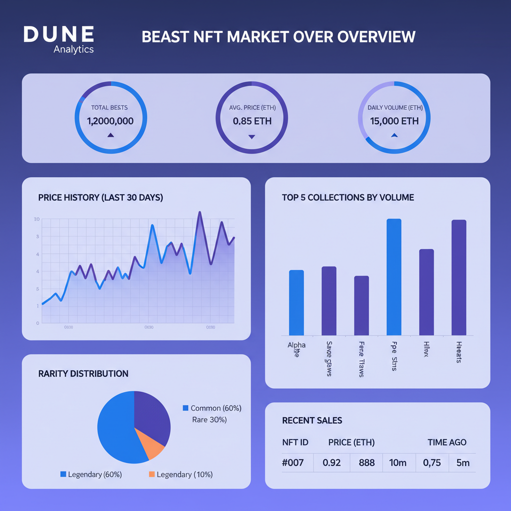 sleek Dune analytics dashboard displaying beast NFT metrics and graphs